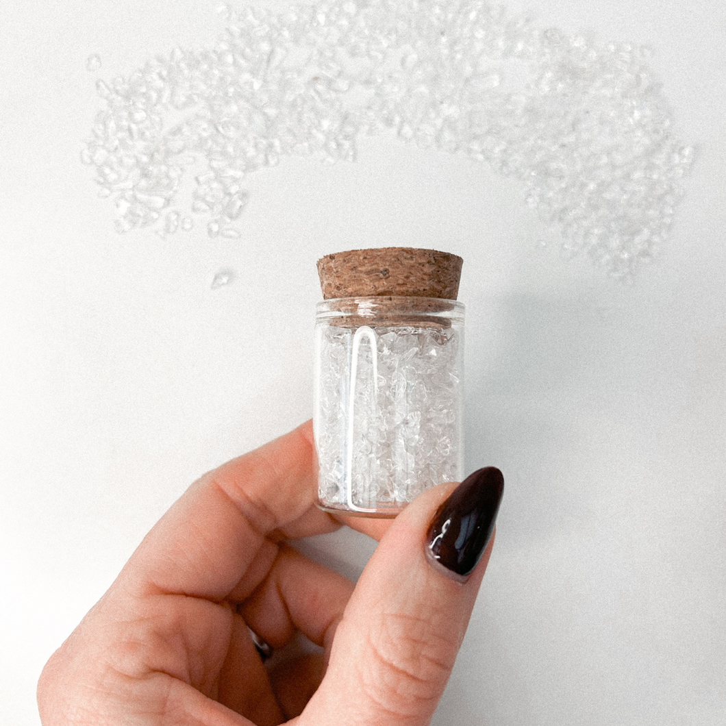 Small Clear Quartz Chips in glass vial