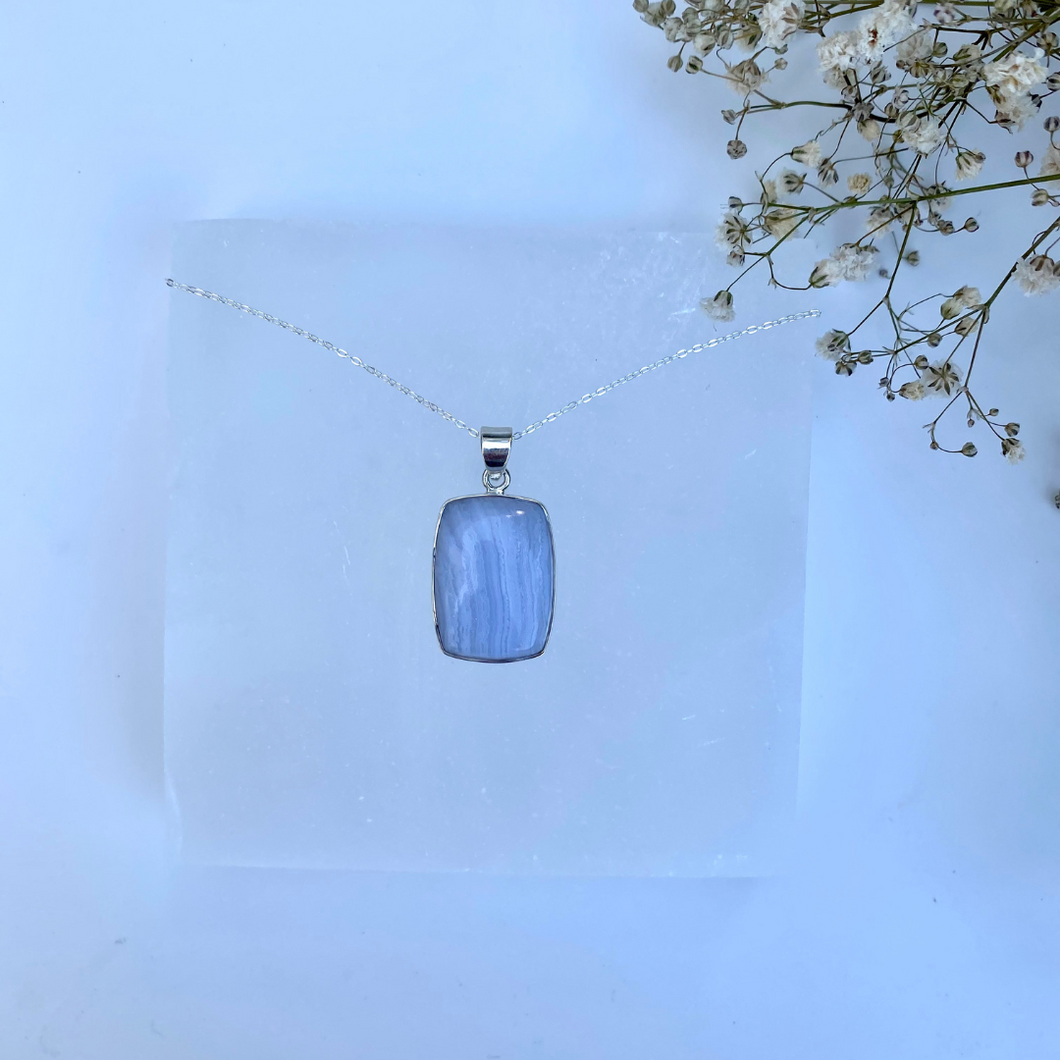 Rectangle Blue Lace Agate Necklace - Pendant Only (No chain) LAST ONE